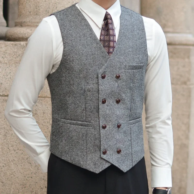 

Double Breasted Men's Vests Coat Deri Yelek Erkek Nightclub Bar Work Vests Formal Business Dress Wedding Vest Chaleco Hombre