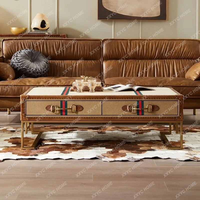 

American Country Living Room Coffee Table Vintage Vintage Handmade Coffee Table Hotel Iron Leather Case