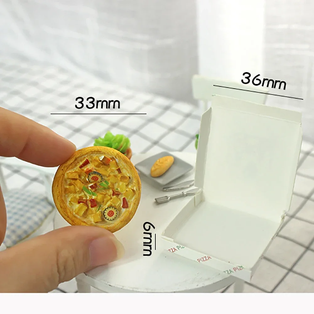 1Set 1/12 Dollhouse Miniature Accessories Mini Resin Pizza with Box Simulation Food Model for Doll House Home Decoration