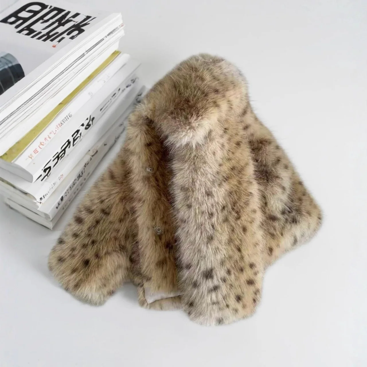 Children Faux Fur Coats Short Fur Jackets Leopard Spot Square Collar Long Sleeves Coverd Button Loose Casual 2025 Autumn Winter