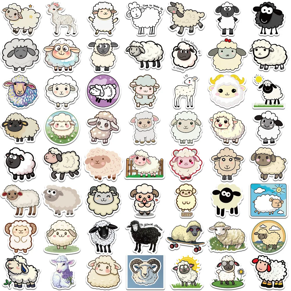 Autocollant d'agneau mignon animal de dessin animé pour enfants, graffiti Kawaii, décalcomanie étanche, jouet de bricolage, tasse d'eau, scrapbooking, autocollant pour ordinateur portable, 10 pièces, 30 pièces, 50 pièces