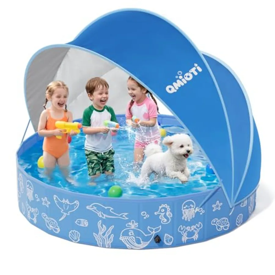 

63in Kiddie Pool with Canopy Foldable Pool with Detachable UPF 50+ Sunshade Portable Non-Slip Swimming Pool Dog Pool for Backya