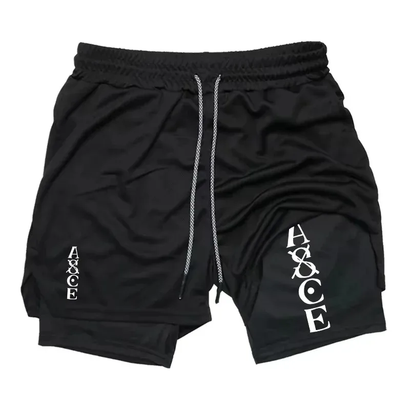 

Спортивные шорты 2-в-1 для мужчин, быстросохнущие, в стиле Y2K, с карманом для телефона и петлей для полотенца, для тренировок и бега, в стиле Harajuku