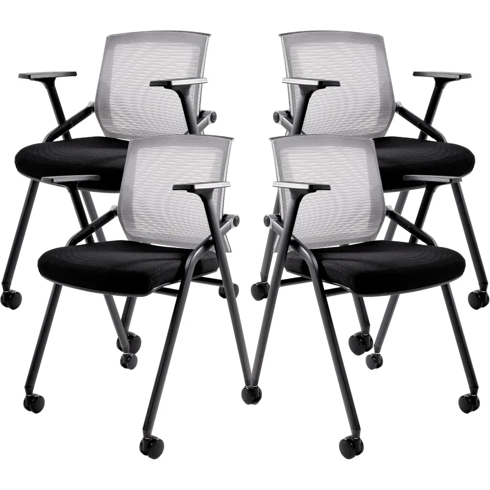 

Conference Chairs Set of 4 with Lumbar Support, Sliding Armrest and Casters,Folding Office Chair, Stackable Conference Chairs