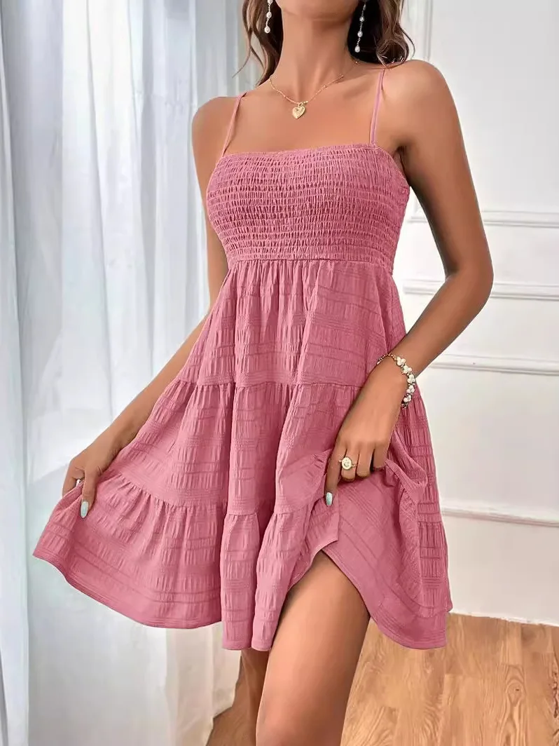 Vielseitiger, strukturierter Damen-Rock in Dr. Pure Color mit hoher Taille und One-Shoulder-Träger, Frühlingsfaion-Polyesterstoff
