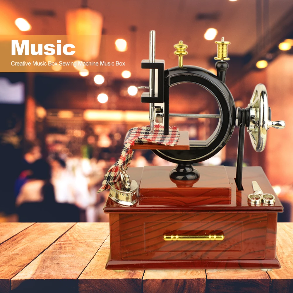 ماكينة الخياطة صندوق تشغيل الموسيقى ماكينات الخياطة الكلاسيكية صندوق تشغيل الموسيقى الإبداعية الرجعية الخياطة عقارب الساعة لعيد الميلاد عيد الشكر