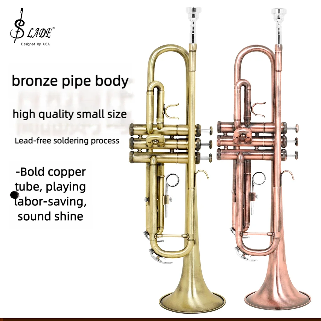 SALDE Trumpet Bb Flat Retro Brass Exquisite Durable Musical Instrument with Mouthpiece Gloves Strap Case