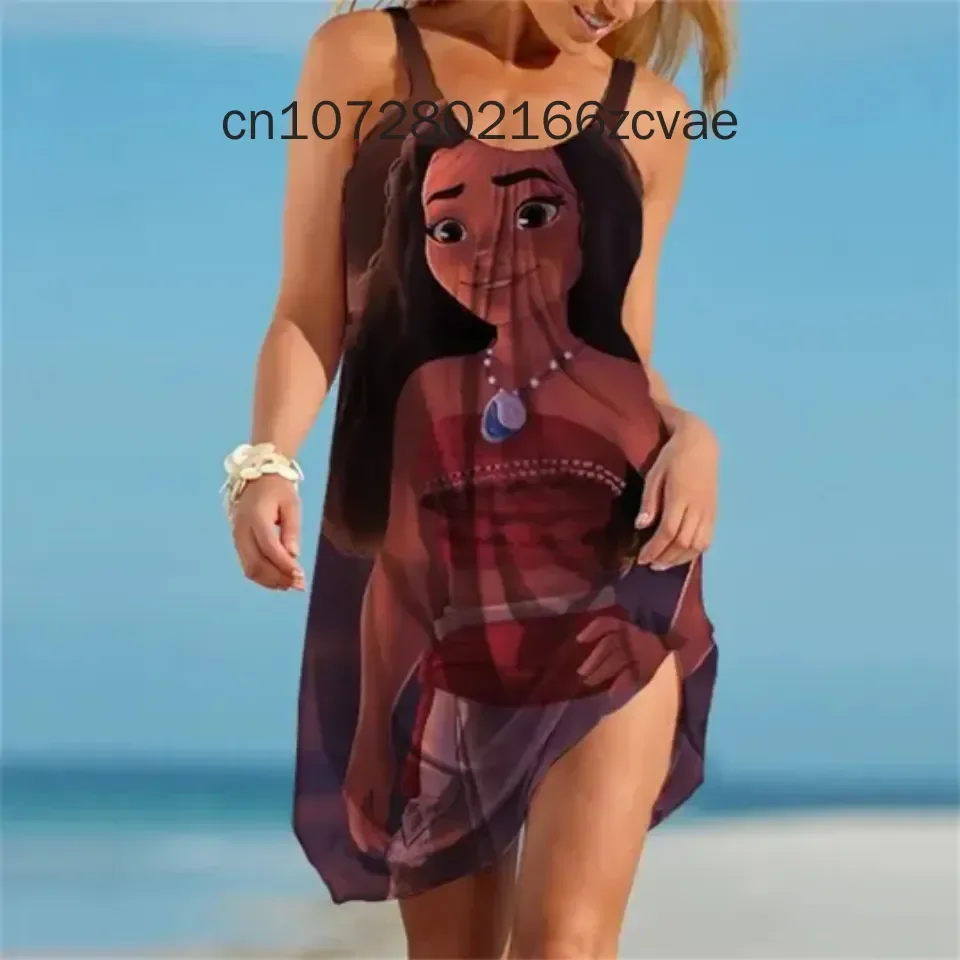 Elegant Women's Dress Cartoon 2024 Loose Women's Dress Moana Princess Summer Women Sexy Dress