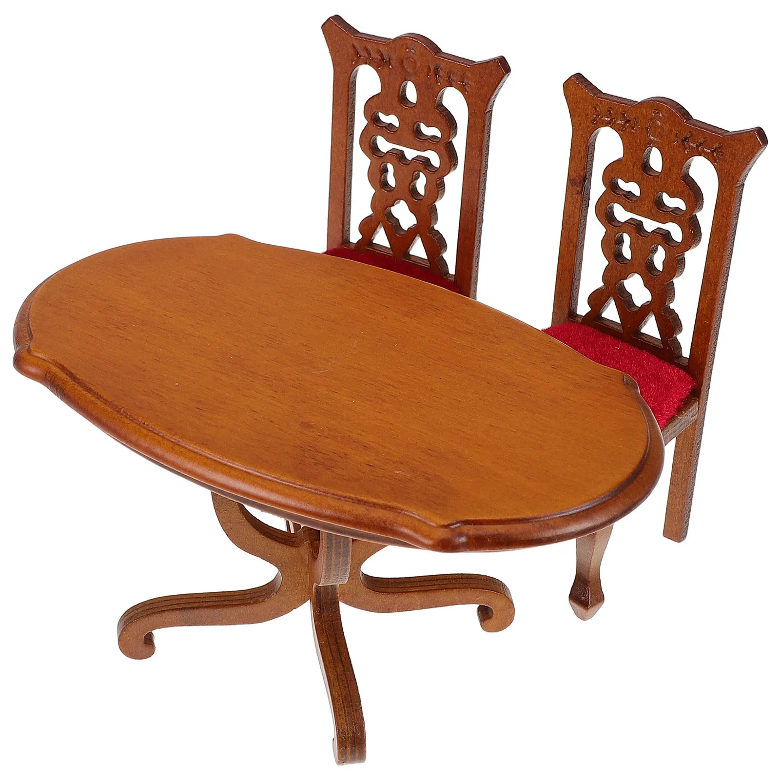 

1 комплект, мини-набор мебели, деревянный овальный обеденный стол, стулья с высокой спинкой, масштаб 1:12, кухонный декор, аксессуары для кукольного домика