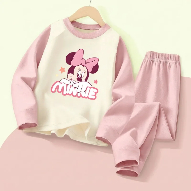 ديزني الخريف والشتاء الفتيات مريح لينة ملابس خاصة مجموعة الاطفال ملابس منزلية غير رسمية مجموعة ميني المطبوعة الطفل منامة 0-10 سنوات #3