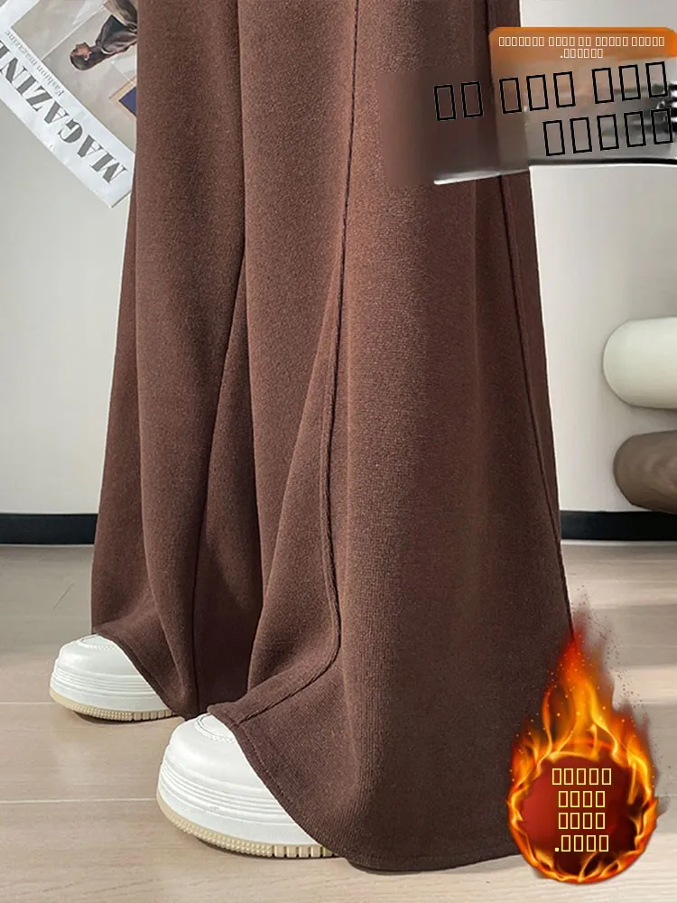 

Женские брюки с высокой талией, на флисовой подкладке, широкие, асимметричные, с разрезами, повседневные, осенне-зимние, новинка, в пол