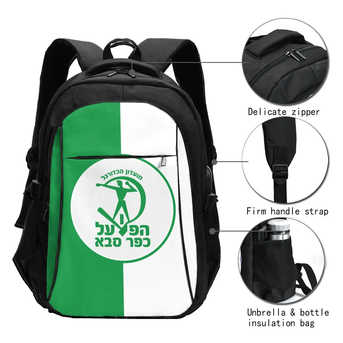 Hapoel-mochila de viaje para ordenador portátil Kfar, bolsa de negocios resistente al agua con puerto de carga USB, bolsa universitaria