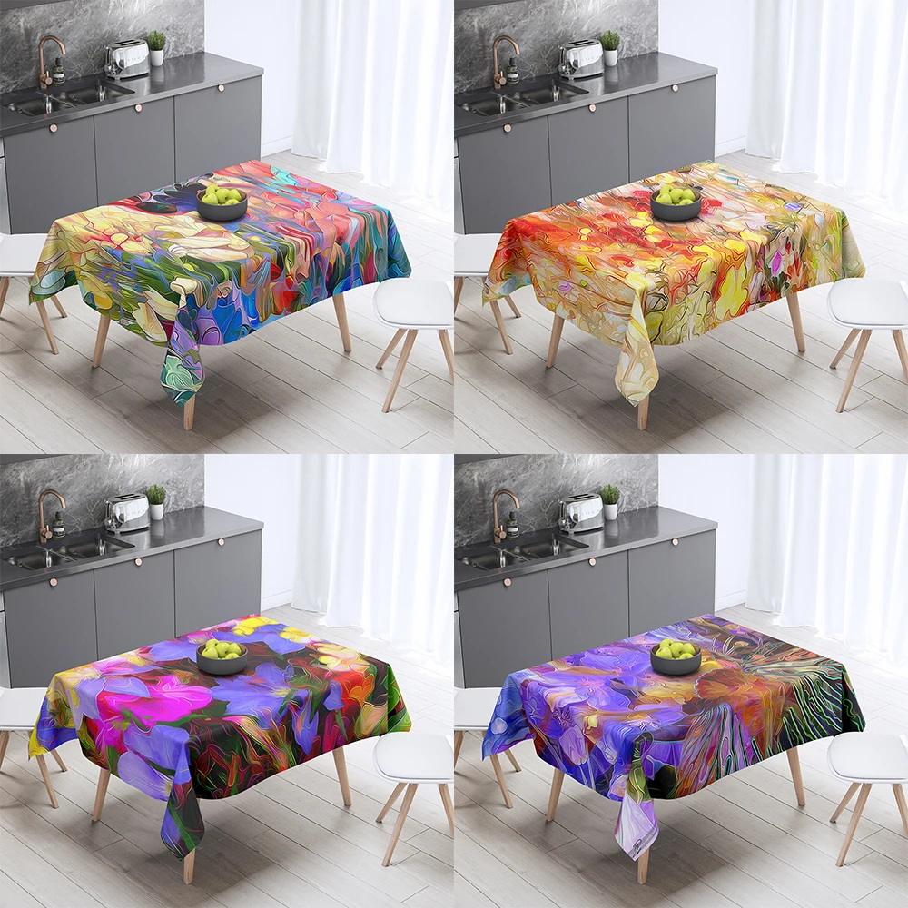 Abstract Floral Pattern Printed Tablecloth Home Decor Colorful Party  Stain Resistant  Dust Cover