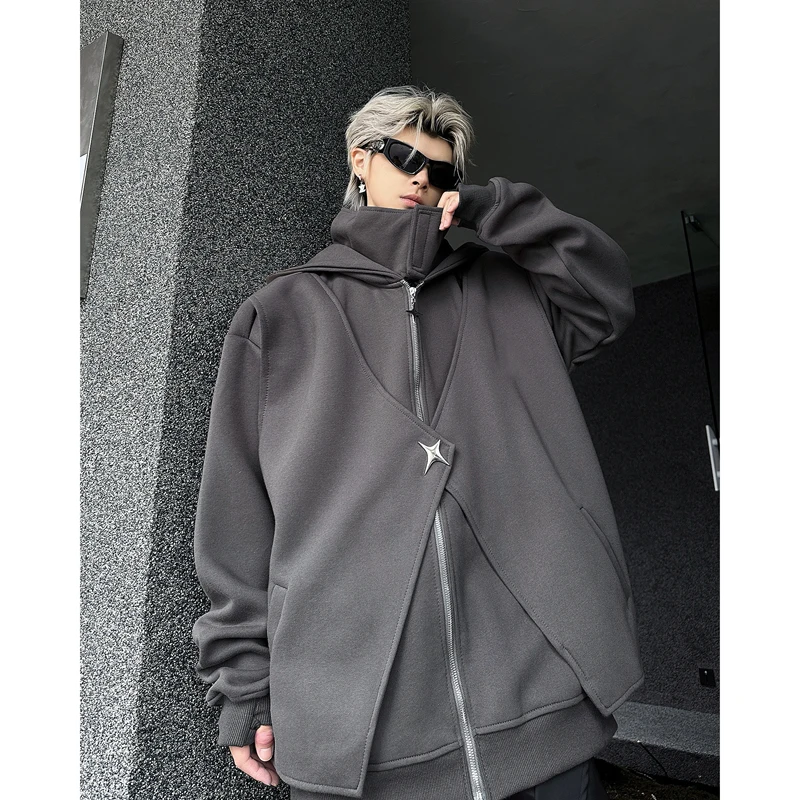 [OIMG] Design Sense Fake Two Dark Gauck Heavy Imitation Wind Hooded Zipper Hoodie