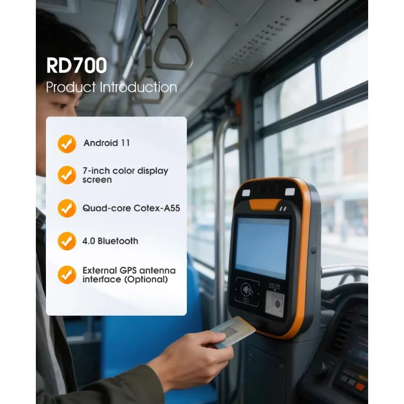 Factory 7 Inch RD700 Card Reader Linux 4G Smart NFC QR Bus Payment Validator With Face Recognition 2G RAM 16G ROM Zinc Alloy