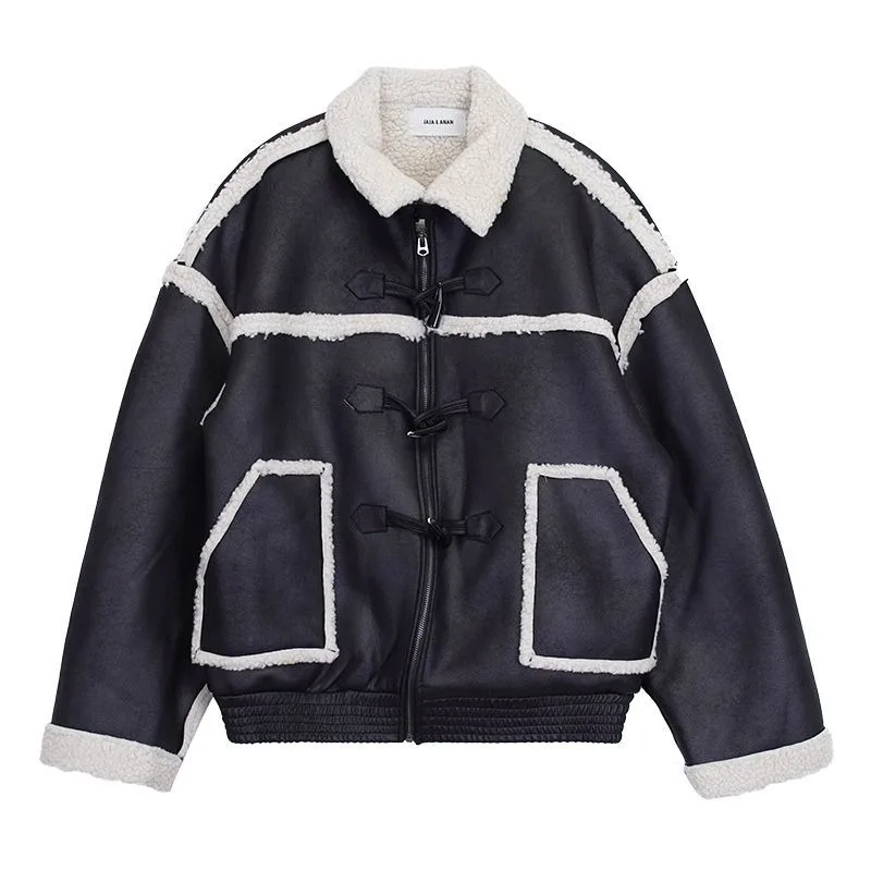 

2024 New American Trendy Brand Winter Faux Fur Goat Hair Coat Men's Loose Casual Thickened Leather Jacket Puffer Coat