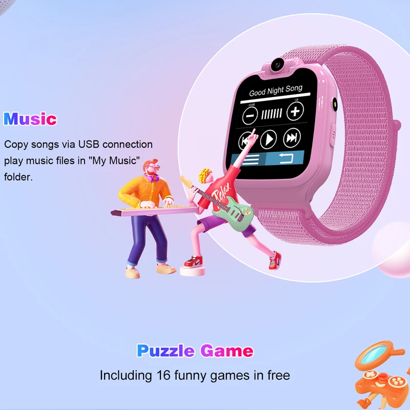 Kids Smart Phone Watch Built-inTF Card 16 Games Flashlight Rotable Camera TFT Screen Children Nylon Strap Gifts Game Clock