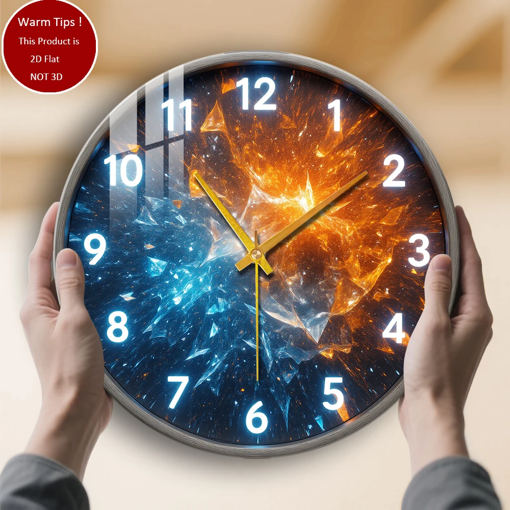 

Настенные часы из закаленного стекла, космический взрыв огня и льда, подходят для домашнего декора стен комнаты или настольного дисплея в любом месте