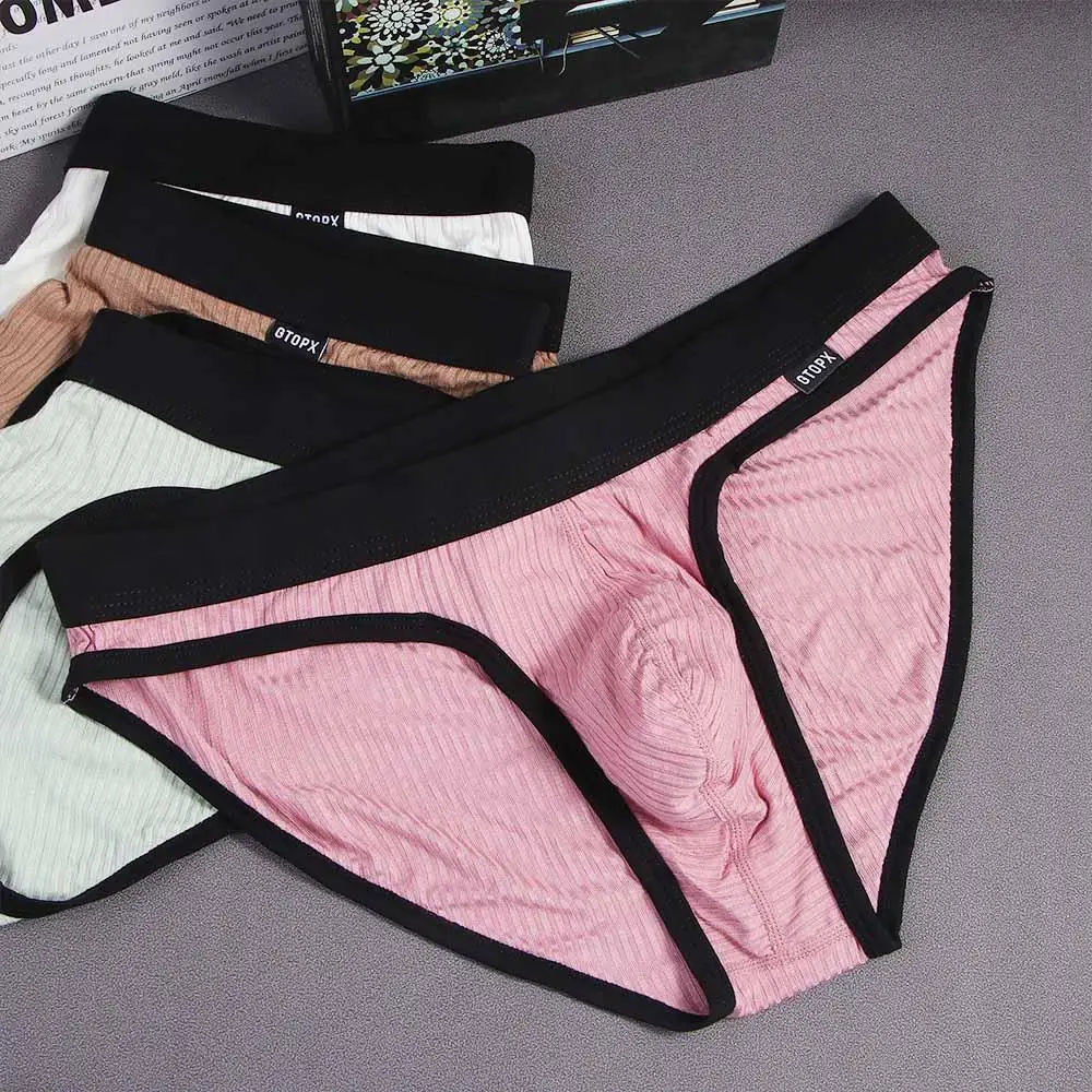 Sexy Men's Screw Thread Underwear Male Low-waisted Panties Interior U Convex Breathable Comfortable Underpants