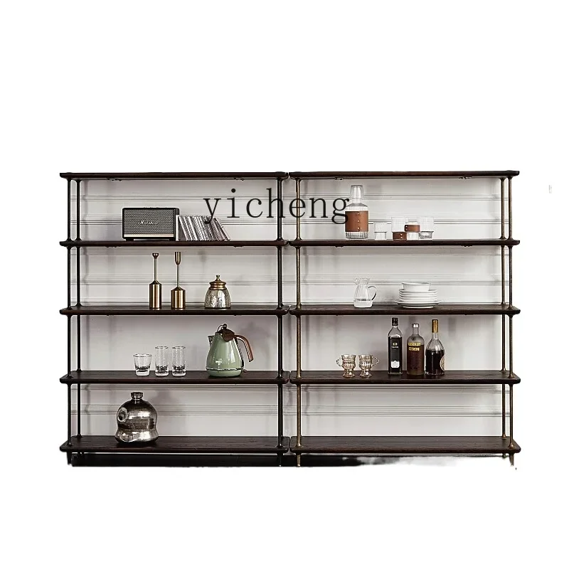 

ZK Industrial Style Bookshelf Display Rack Oak Cast Iron Storage Four-layer Partition Bookshelf Expression Furniture