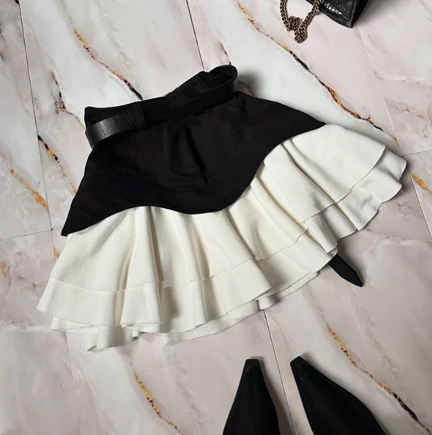 セクシーなスパイシーガールハイウエストミニデニムスカートハイストリート新鮮で甘い婦人服夏の新しいフリルケーキスカート