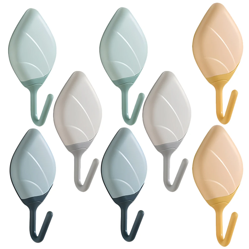 

8pcs No Trace Compact Leaf Shaped Self Adhesive Wall Hooks Kitchen Bathroom Door Hooks Hanging Towel Accessories