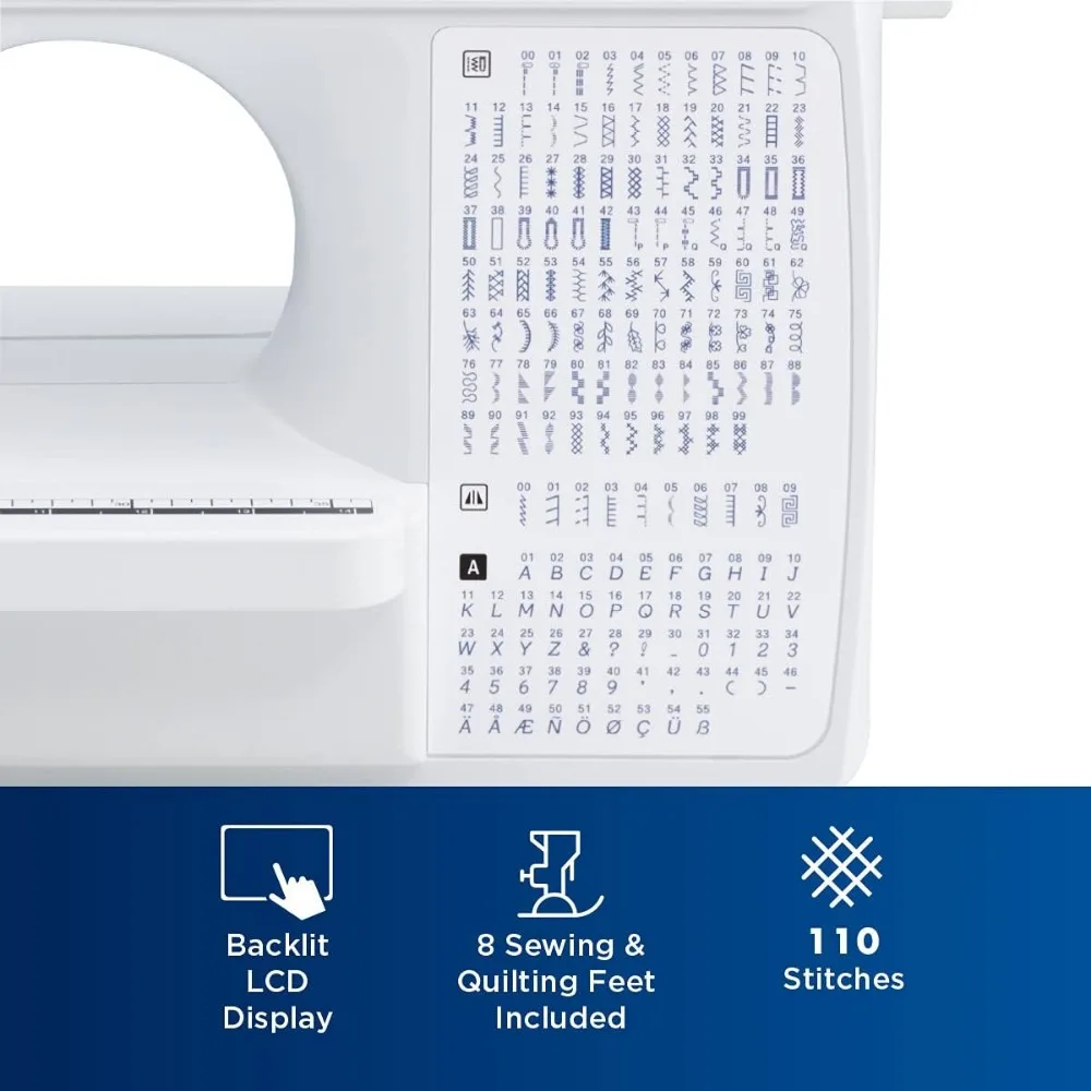 จักรเย็บผ้าและเครื่องเย็บผ้าคอมพิวเตอร์165เข็มในตัวจอแสดงผล LCD โต๊ะกว้าง8รวมฟุตกดสีขาว