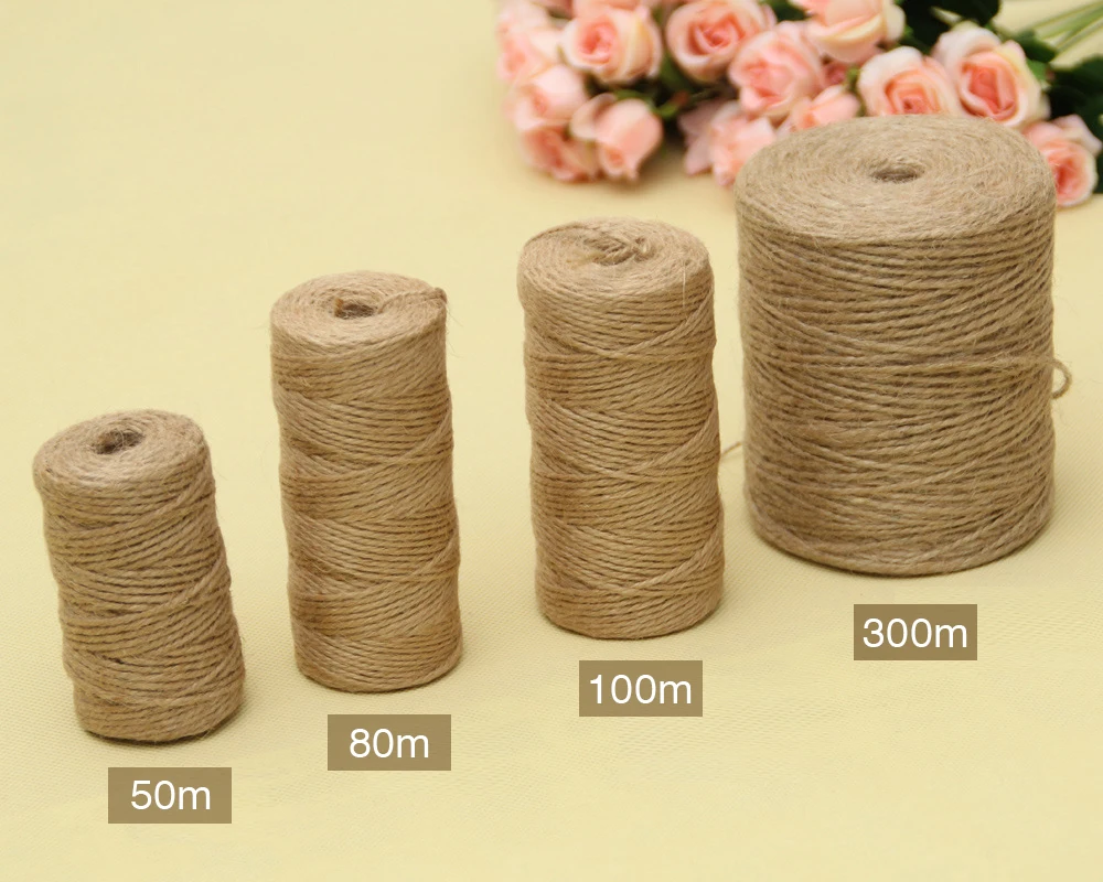 50/80/100Meters Natural Vintage Jute Rope Cord String Twine Burlap Ribbon Crafts Sewing DIY Jute Hemp Wedding Party Decoration