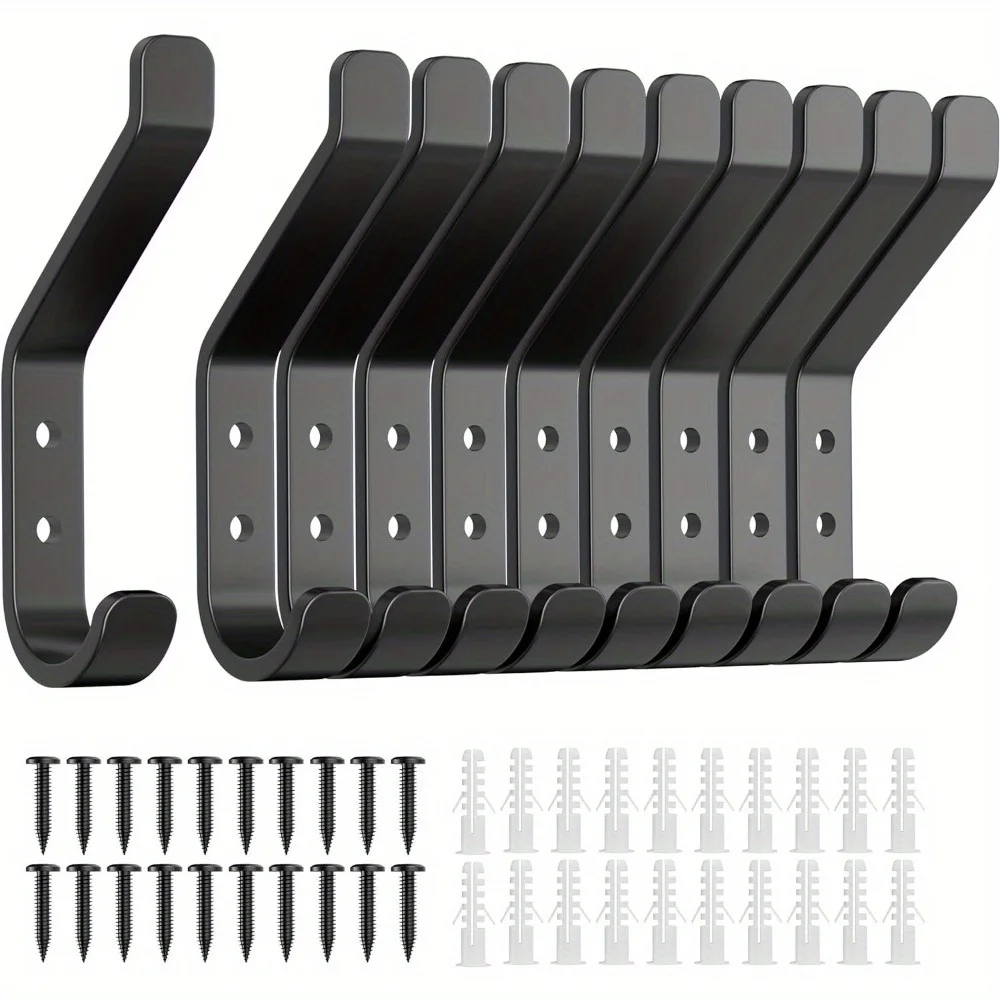 

10 Pcs Perforated Black Stainless Steel Hooks, Clothes Hooks, Cloak Hooks, Key Hooks Behind Door, Screws Included