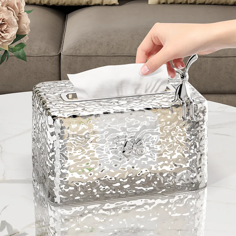 Luxury Tissue Box Holder Water Ripple Transparent Art Tissue Case Napkin Holder Paper Storage Box Home Decor Kitchen Organizers