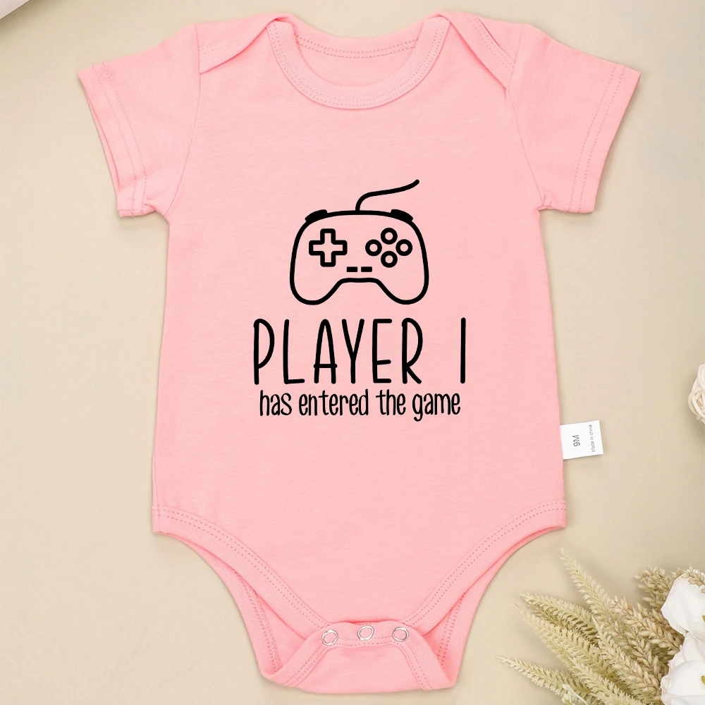 Player 1 2 Has Entered The Game Funny Twin Baby Onesies Cotton Comzy Summer Newborn Boys Girls Clothes O-neck Infant Romper