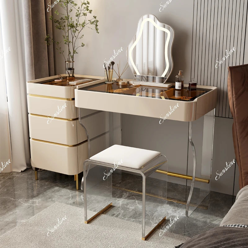 

Italian light luxury dressing table Modern minimalist bedroom with cabinet integrated dressing table