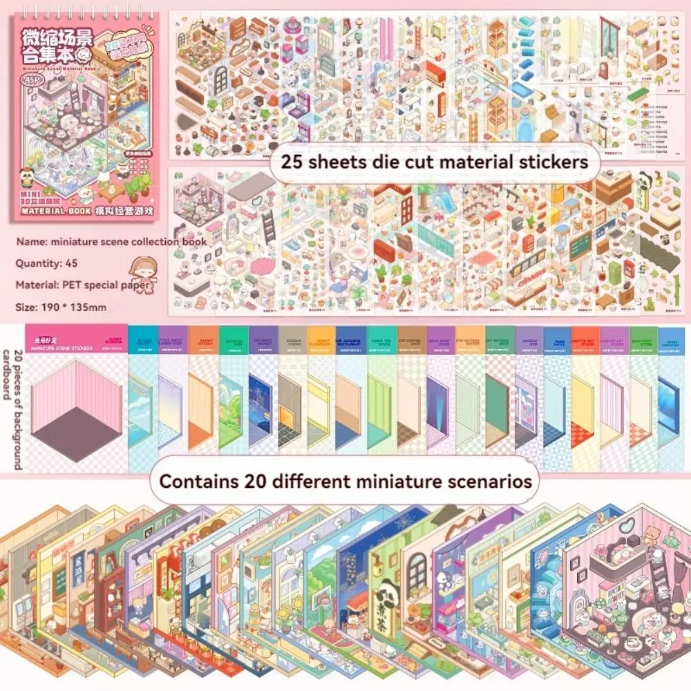 20in1 Landscape Sticker Book DIY Cartoon Cabin Scene Decorative Decals Tear-proof Cute Miniature Scene Scrapbook Kit