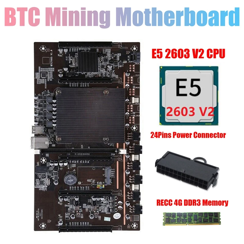 

H61 X79 BTC Miner Motherboard With E5 2603 V2 CPU+RECC 4G DDR3 Ram+24Pins Connector Support 3060 3070 3080 GPU