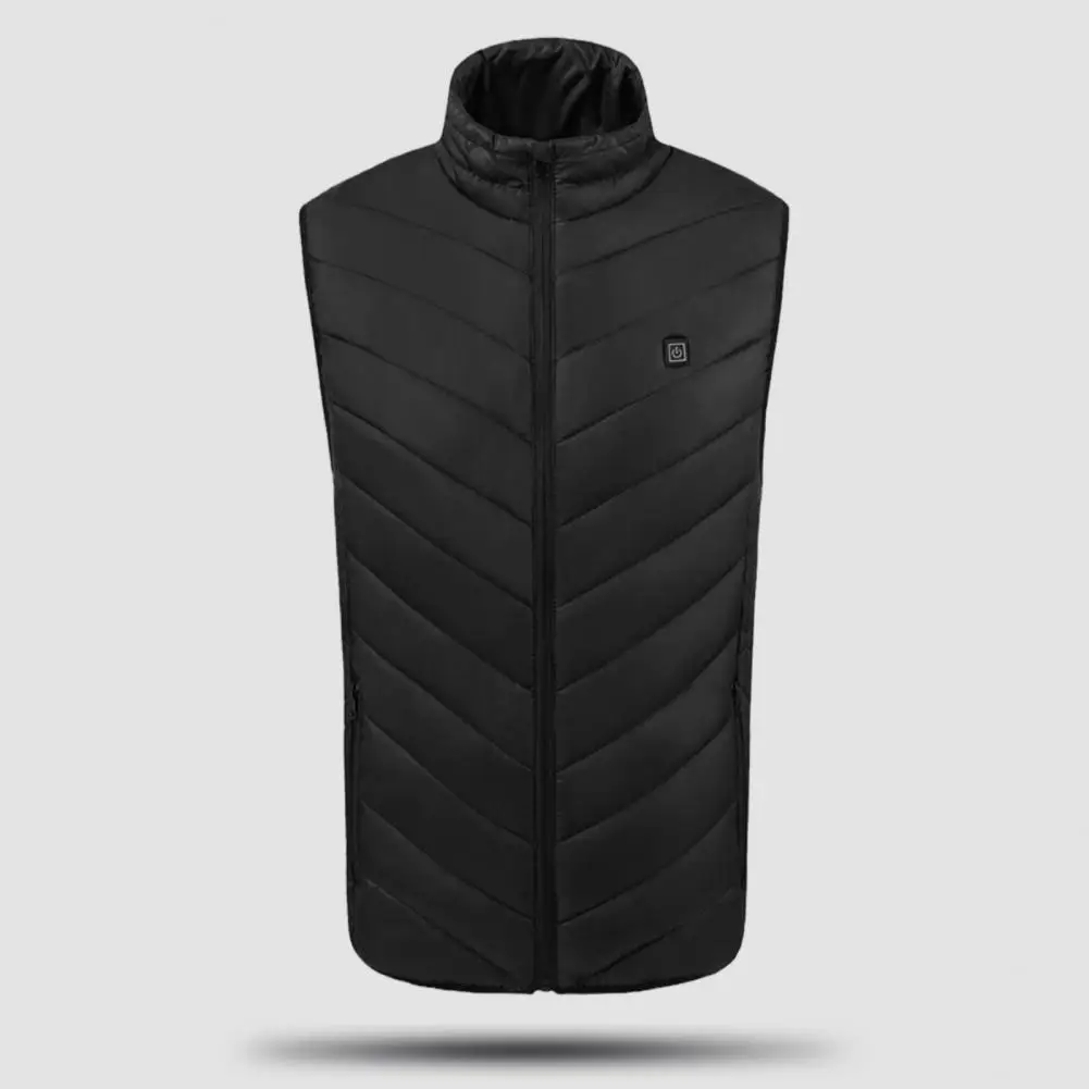 Men Heated Vest Coat Stand Collar Sleeveless Zipper Closure Down Cotton Waistcoat Smart Thermal Warm Vest Coat