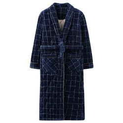 Big Size L-4XL Men Pajamas Set Men Robe Winter 3 Layer Clip Cotton Robe Male Plaid Bath Robe
