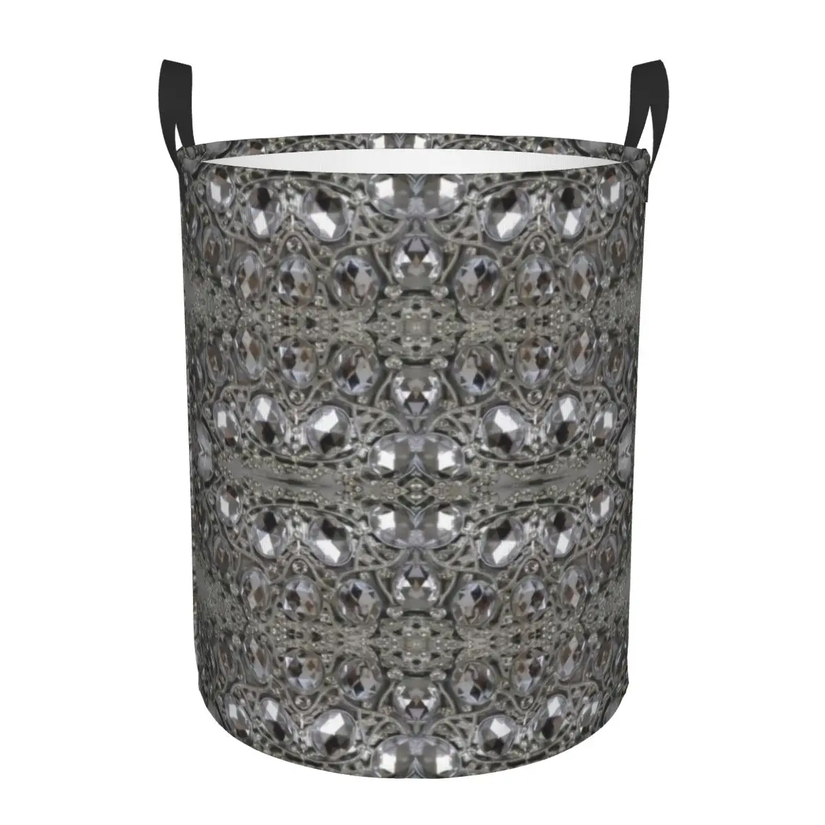 Custom Trendy Rhinestone Crystal Laundry Basket Collapsible Large Capacity Clothes Storage Bin Diamonds Jewelry Baby Hamper