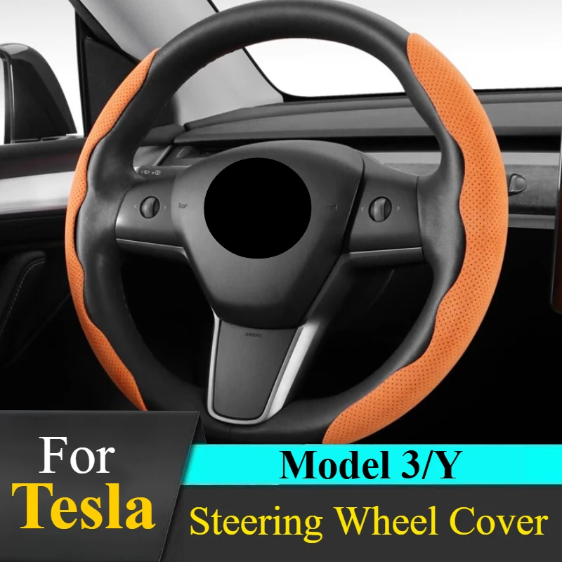 For Tesla Model 3/Y: Steering Wheel Cover - 2Pcs, Snap-On Tech Grip Interior Trim Components
