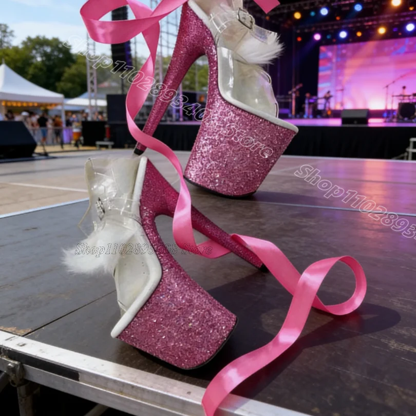 Glitter Clear PVC Platform Sandals Open Toe Stylish Summer Performance 20cm Sexy Pole Dancing Sexy Sandals Zapatos Para Mujere