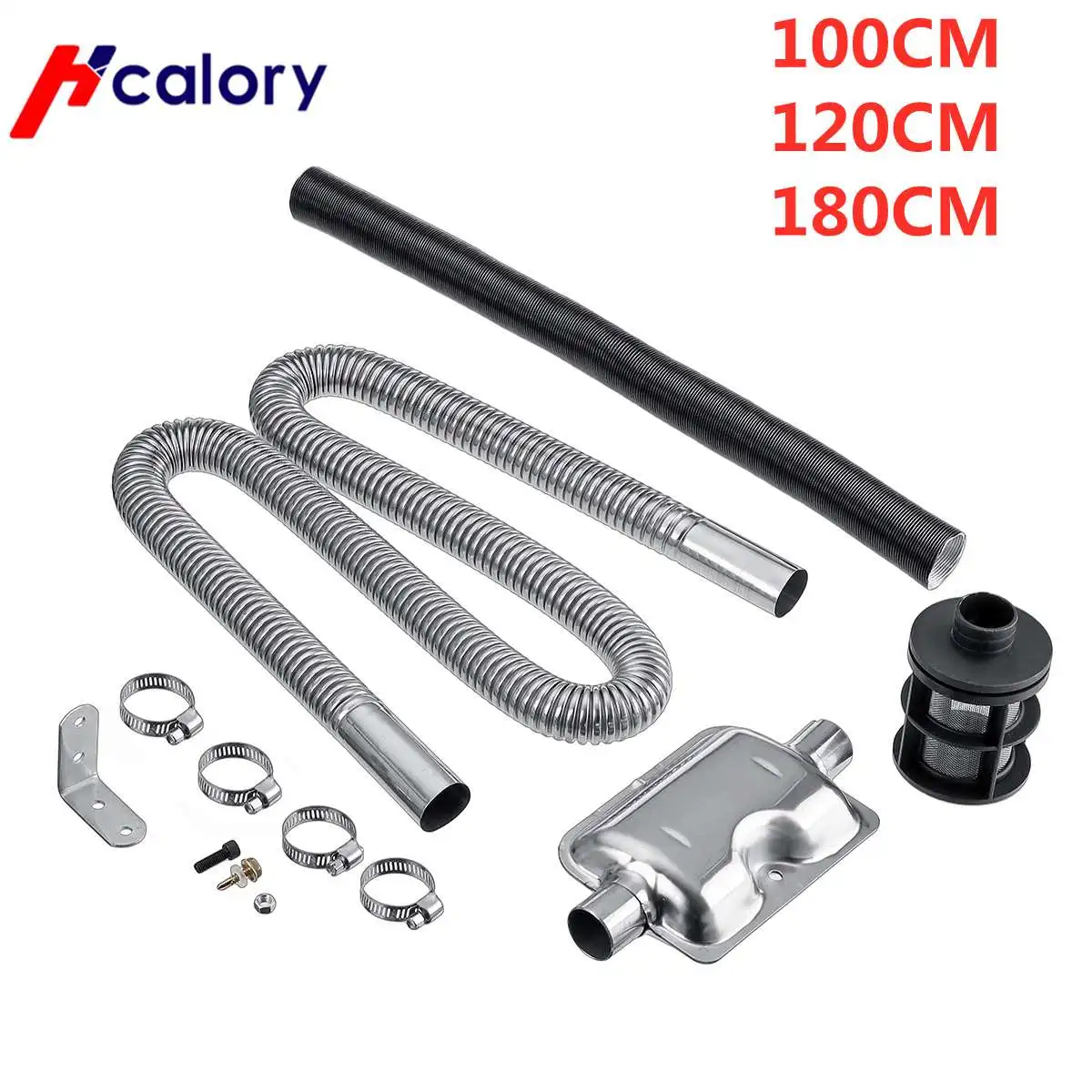 Hcalory 100-120-180cm Air Parking Heater Exhaust Pipe with Clamps Silencer Filter Heater Ducting Fuel Exhaust Pipe Hose Tube