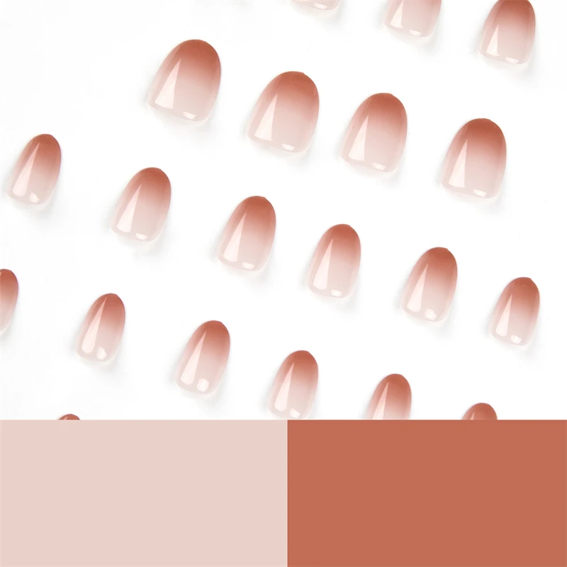 24pcs Short French Wearing Nails Patches Gradient Color Pink Minimalist Nails Tips with Jelly Gel Nail File image 4