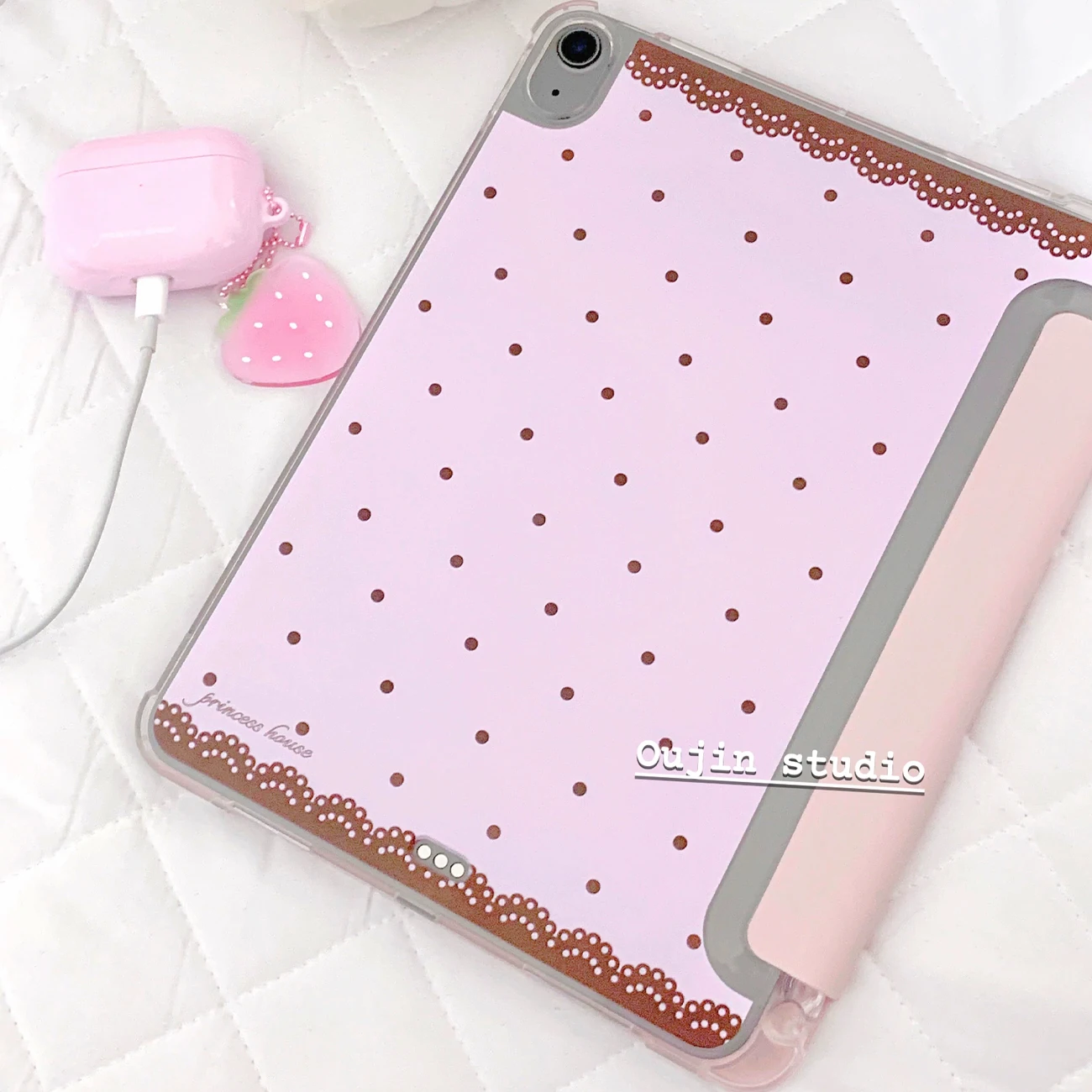 Lace Pink Polka Dot For iPad Case iPad Air 4 5 6 Pro 11 12.9 13 M4 10.9 10.2 Mini 7 6 Smart Tri-folded edge Case with Pen Holder