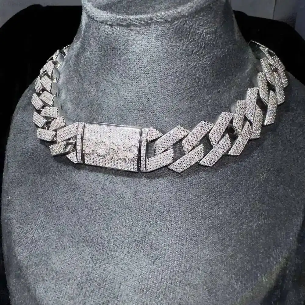 

Fashion Jewelry Custom Cuban Chain 8mm 10mm 12mm Vvs Moissanite Necklace with 925 Silver Cuban Link Chain for Men