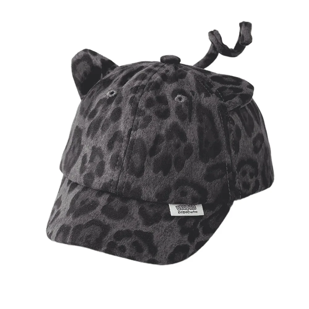 

Adjustable Baseball Cap Vintage Leopard Print Cute Ears and tail Infant Toddler Hat Warmer UV Protection Short Brim Hat