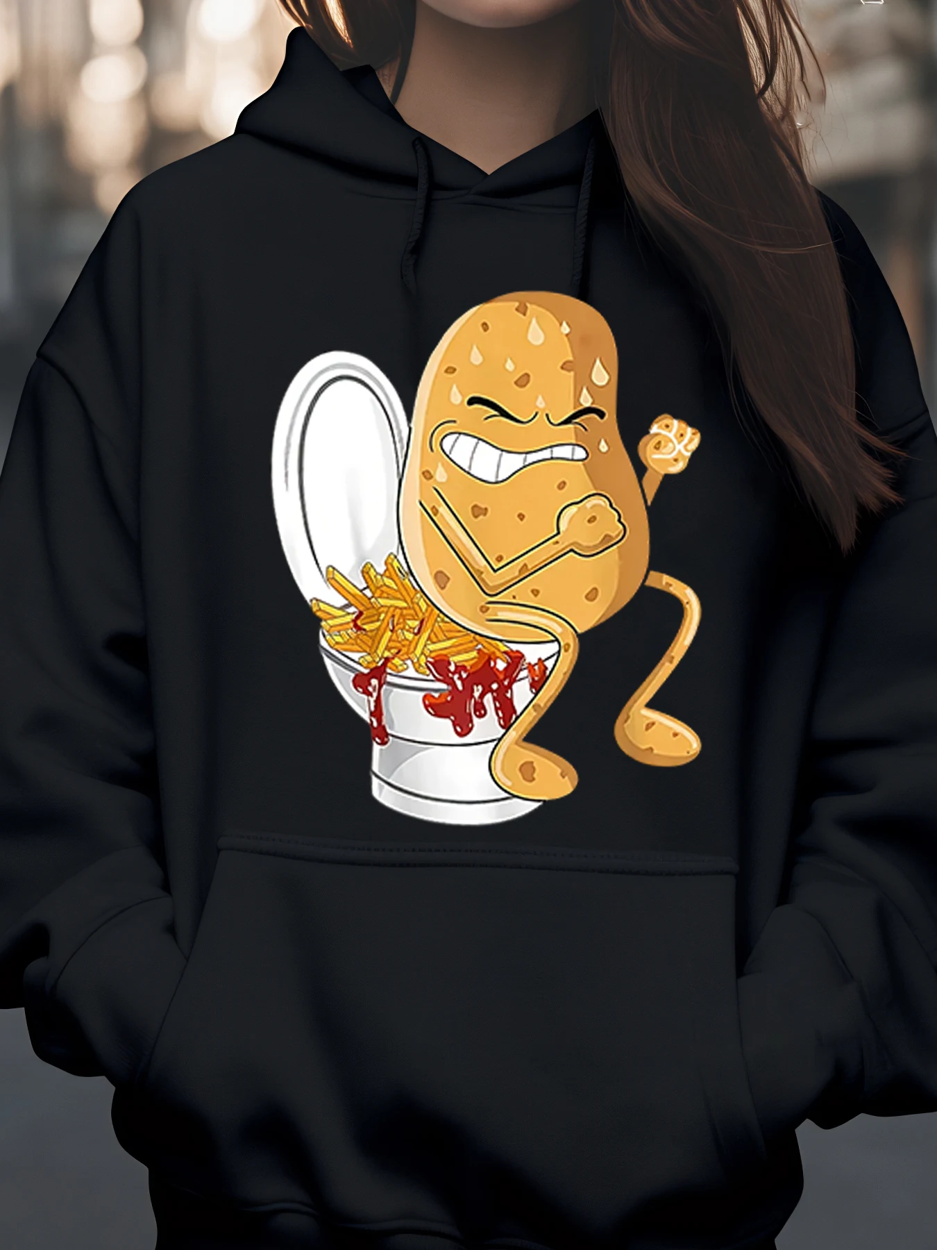 

Толстовка с принтом картофеля фри и туалета, повседневная одежда на Хэллоуин, унисекс