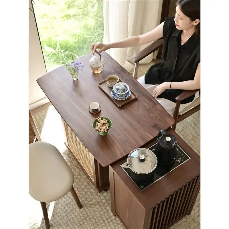 

Mobile black walnut balcony combination new Chinese living room household small apartment modern simple tea table