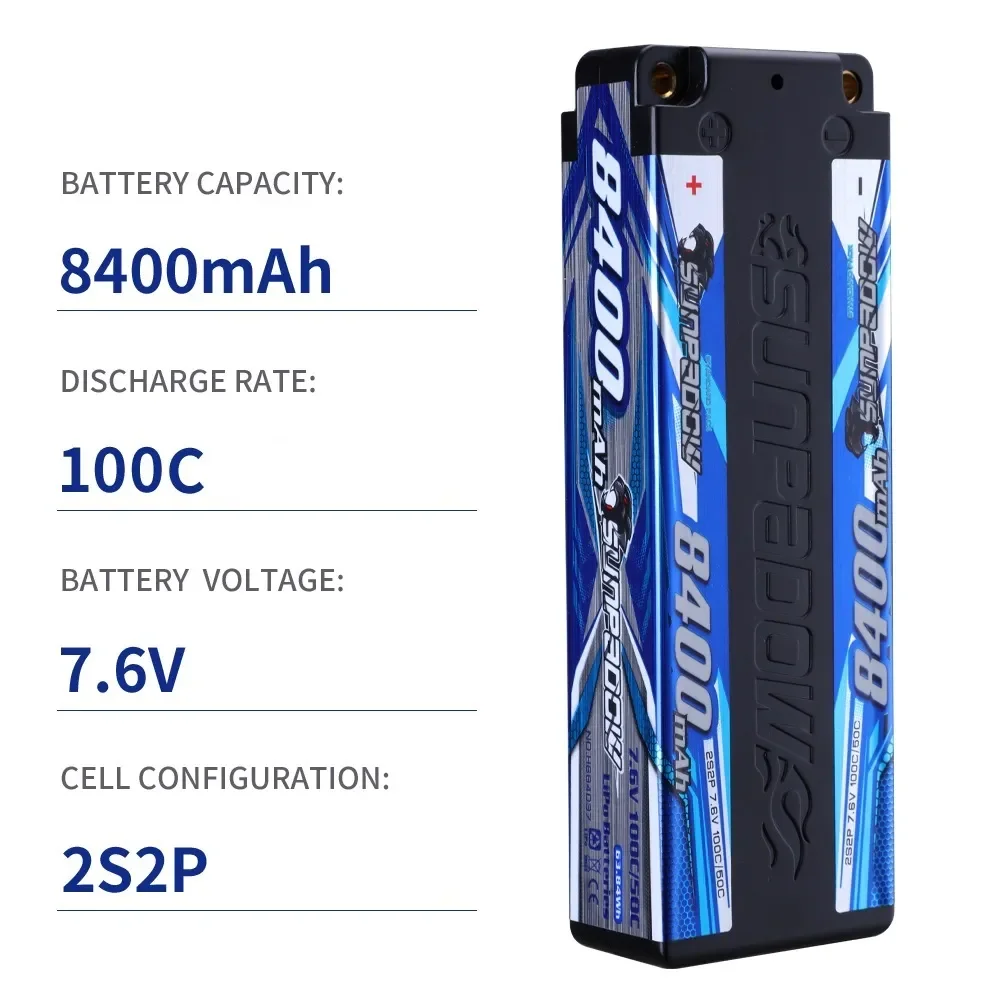 2S 7.6V Lipo Battery 100C 8400mAh with 4mm Bullet for RC 1/8 Vehicles Car Truck Tank Truggy Competition Racing Hobby