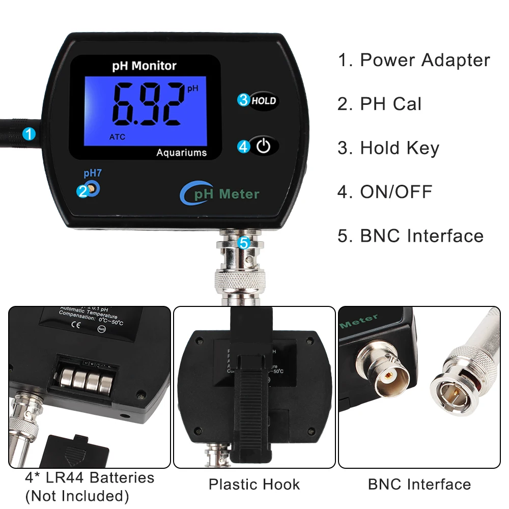 Multi-Paramidômetro com Display LCD, PH Medidor, Monitor de Qualidade da Água, Teste Gauge para Aquário, Laboratório, UE, EUA Plug Tester