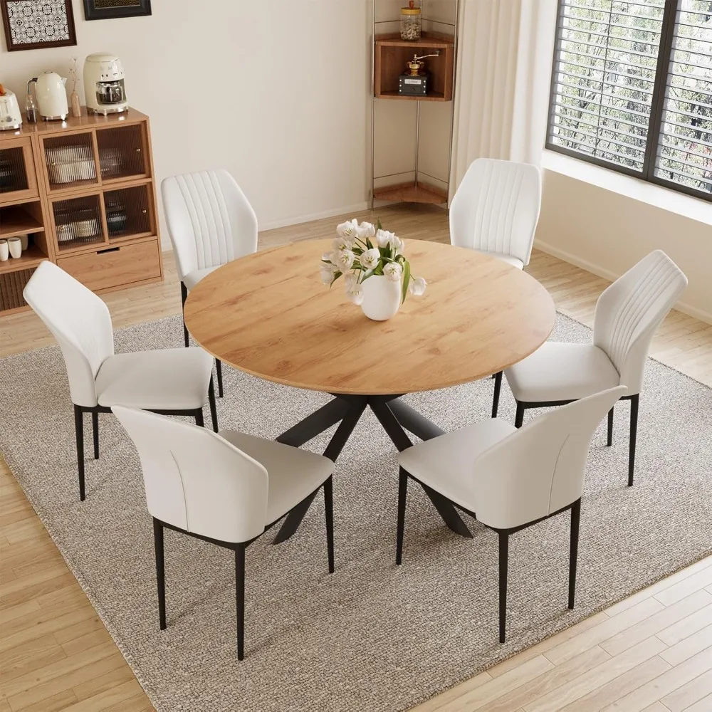 

43.2 "-59.1" Expandable Circular Dining Table Set, 4-6 Person Dining Table, with Scratch Resistant Thickened Medium Density