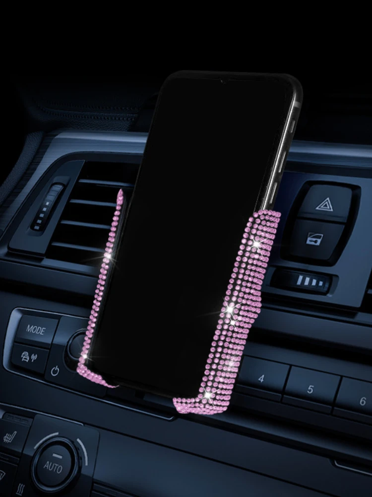 Diamond-encrusted Car Phone Holder Universal Auto Air Vent Mount Stand Mobile Phone Holder Bling Car Accessories for Girls